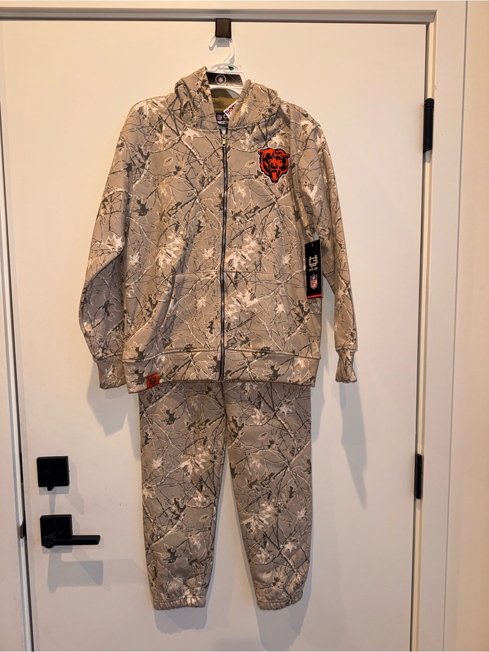 NFL Beige Camo Kids Hooded Pajama Set with Orange Team Patch
